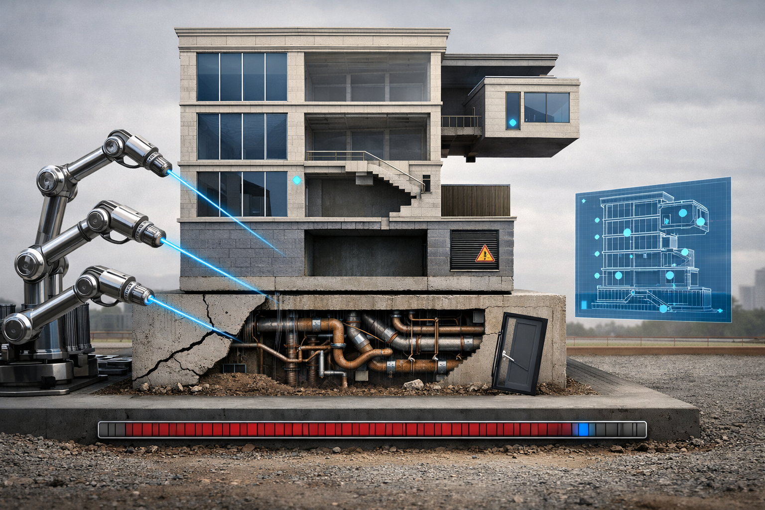 Polished 3D illustration of technical SEO audit with sky blue accents